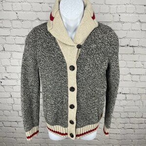 Roots Cabin Grey & Beige Heritage Shawl Cabin Buttoned Cardigan Size Medium M